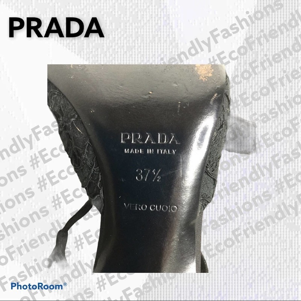 Prada Black Flower Lace Slingback Pumps Lux0** - Picture 8 of 12